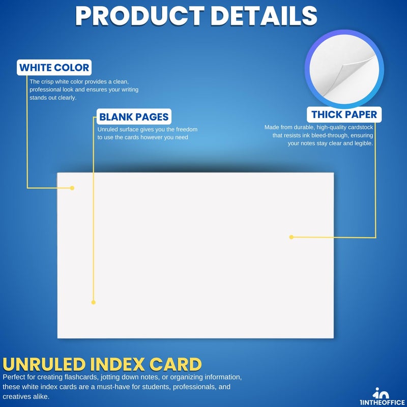 1InTheOffice Index Cards 5x8 blank, Flash Card, Unruled Note Cards 5x8, White, 300-Pack - Image 2